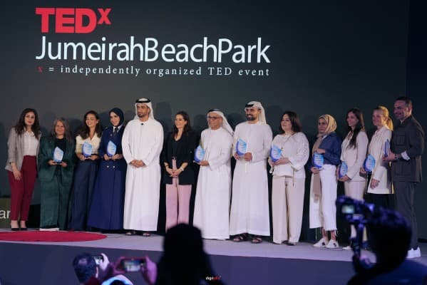 The speakers and the team of TedX Jumierah Beach Park with H.E. Sheikh Dr. Ali bin Abdullah Al Mualla.